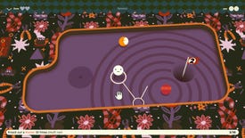 A pool table from Subpar Pool with a cue ball being aimed at one red and one orange ball.