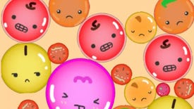 Different coloured fruits with faces in Suika